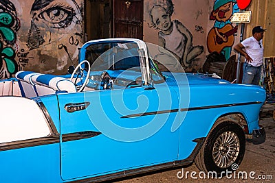 Havana, Cuba â€“ 2019. Parked vintage American classic car Editorial Stock Photo